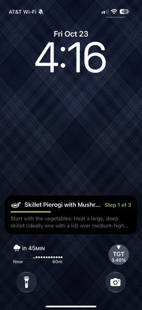 Lock Screen Live Activity showing Step 1 of 3